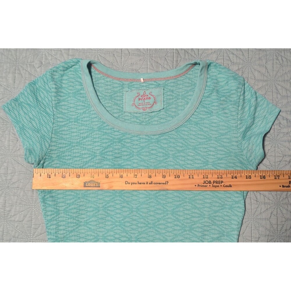 Prana Womens Sz L Waffle Knit Short Sleeve Pullover T-Shirt Green Teal Stretchy - Picture 4 of 5